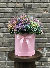 Цветочная композиция из Гипсофила и Розы в шляпной коробке в Сергеевке