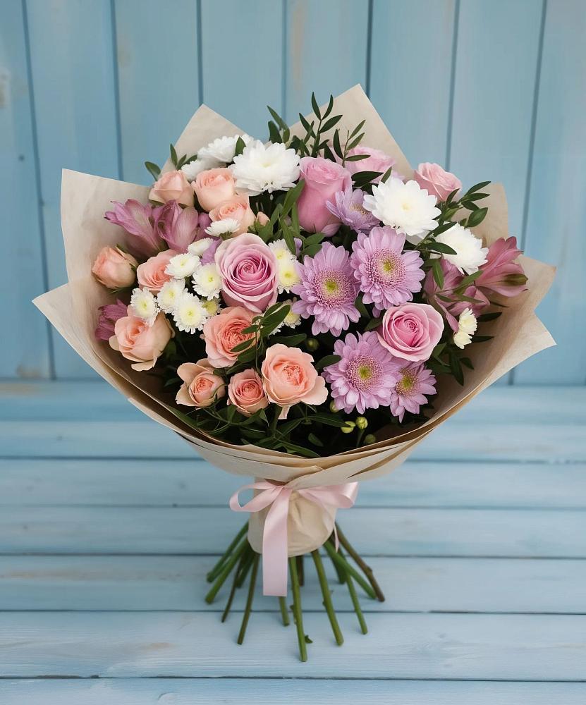 Букет цветов из: Хризантемы, Розы и Альстромерии в Сергеевке