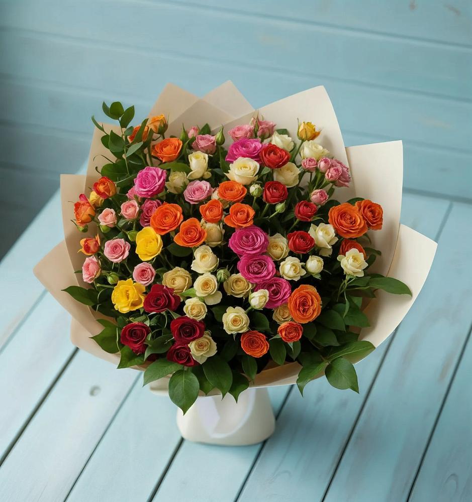 Букет Микс из разноцветных кустовых роз в Сергеевке