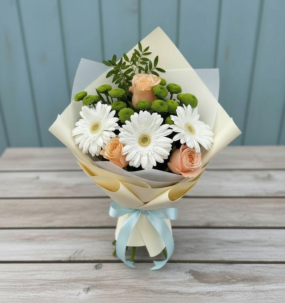 Букет цветов из: Герберы, Розы и Хризантемы в Сергеевке