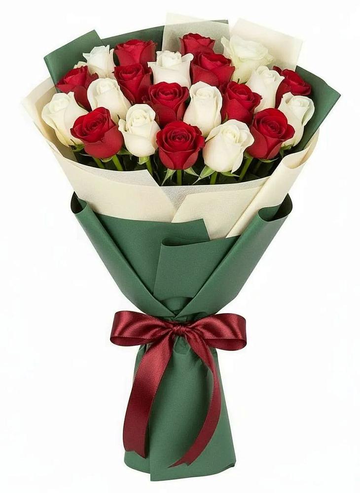 Букет Микс из красных и белых роз в Сергеевке