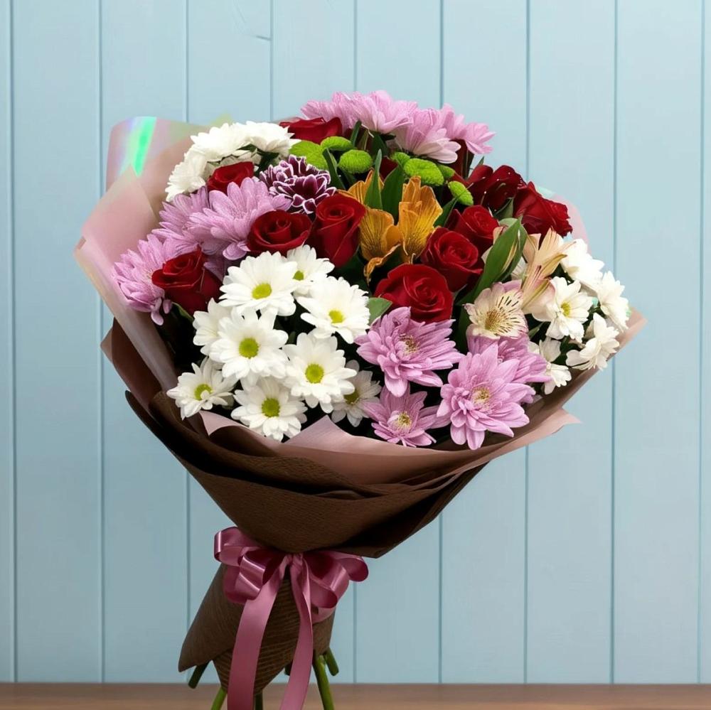 Букет цветов из: Розы, Хризантемы и Альстромерии в Сергеевке